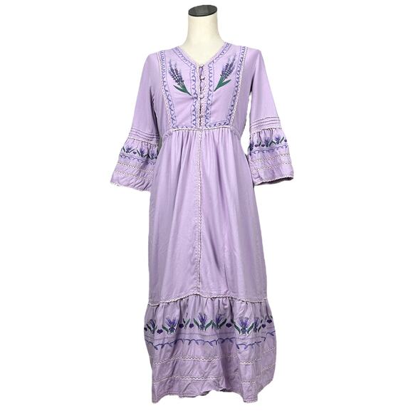 Atelier Heidi Dresses & Skirts - Boutique Cottagecore Long Sleeve Linen Blend Lavender Embroidered Maxi Dress S